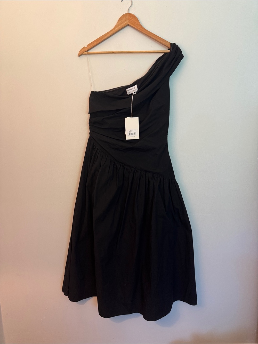 Peppermayo One-Shoulder Black Ruched Bodice Dress